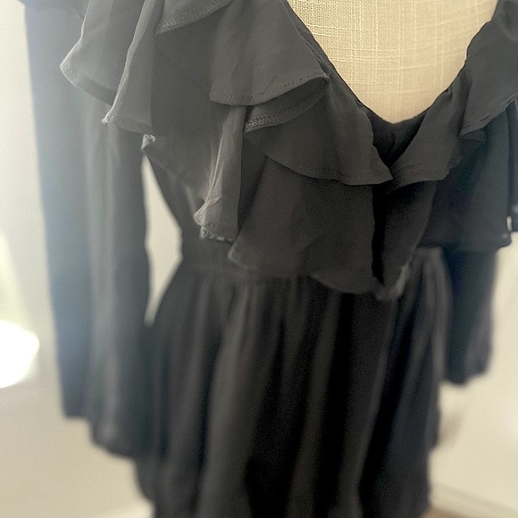 Abercrombie & Fitch Ruffle Chiffon Mini Dress Black Deep V Neck - Picture 3 of 8